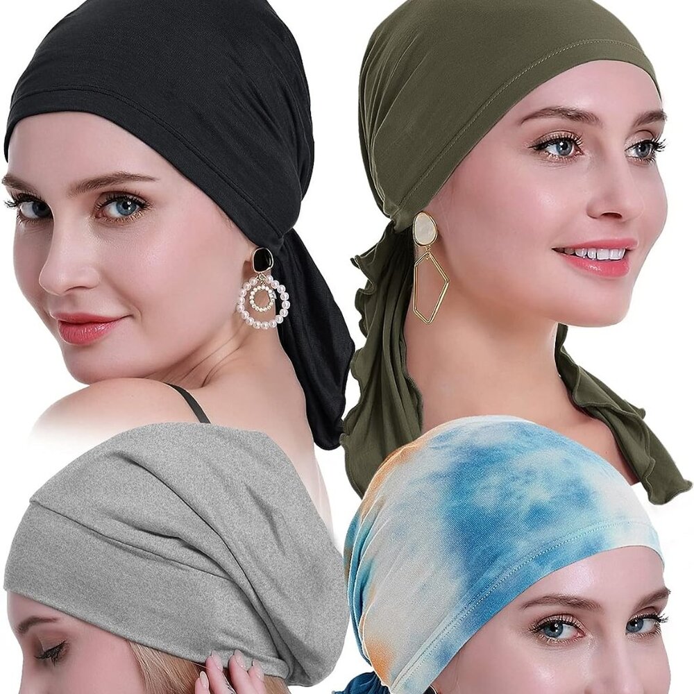OSVYO Bamboo Chemo Headwear for Women - Hair Loss, Cancer - 4 Slip-on Headgear
